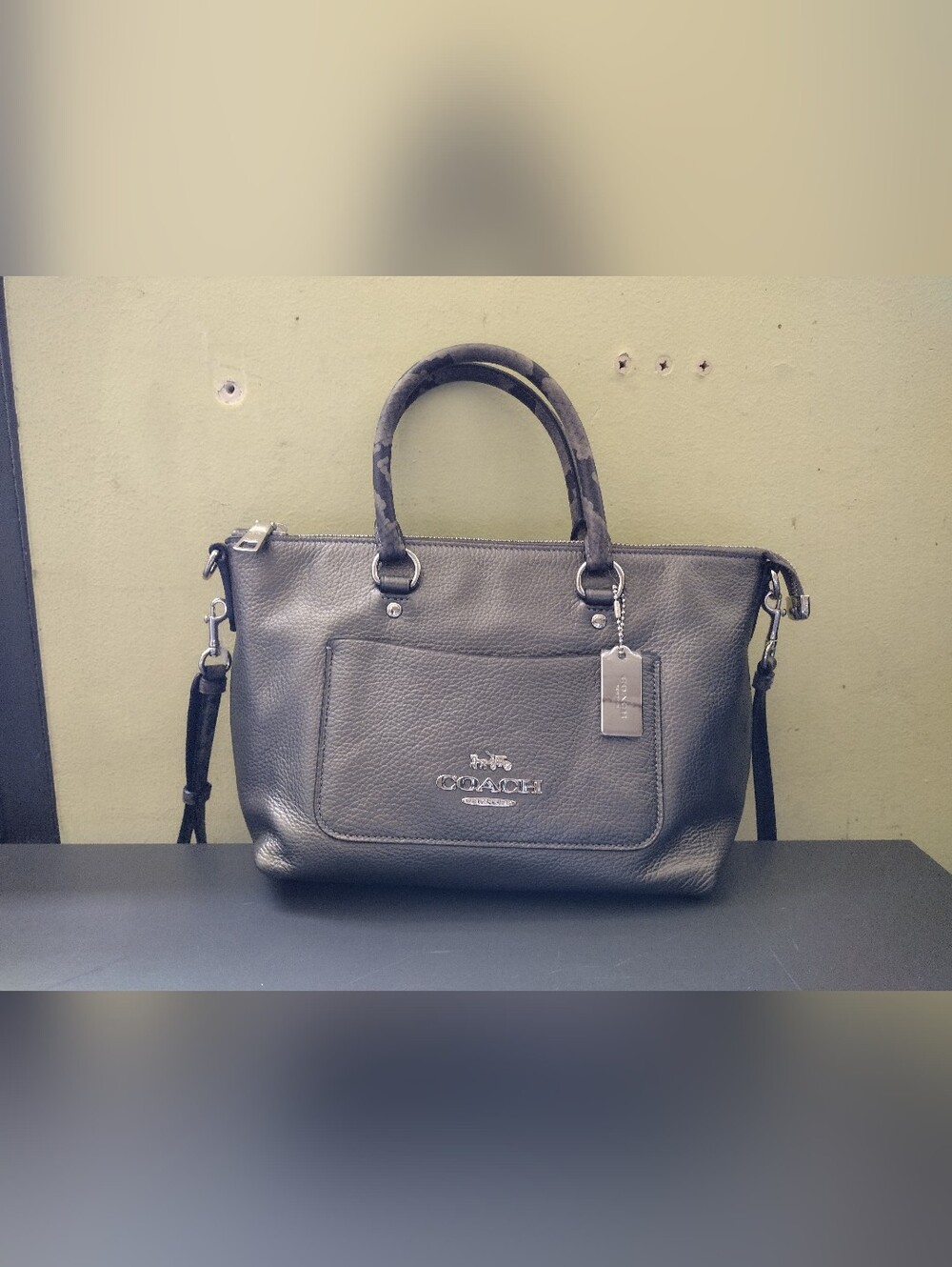 COACH silver Grey Leather Bag